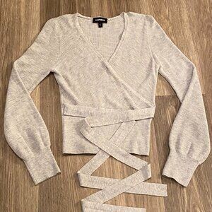 Gray V Neck Wrap Sweater Women's Size Petite S